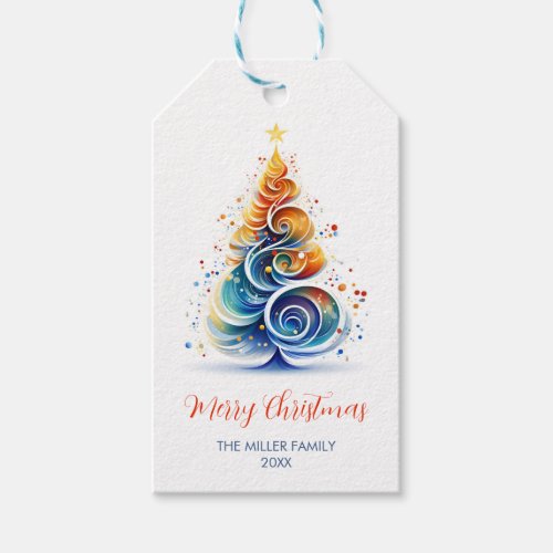 Colorful Watercolor Christmas Tree Customizable Gift Tags