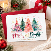 Colorful Watercolor Christmas Tree Merry & Bright