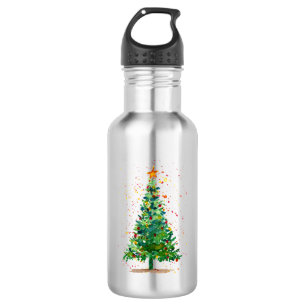 Colorful Watercolor Christmas Tree Stainless Steel Water Bottle