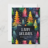 Colorful watercolor Christmas trees Happy Holidays Holiday Card (Front)