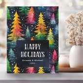 Colorful watercolor Christmas trees Happy Holidays Holiday Card