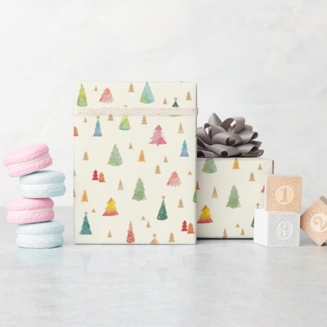 Colorful Watercolor Christmas Trees Holiday Wrapping Paper (Baby Shower)