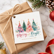 Colorful Watercolor Christmas Trees Merry & Bright