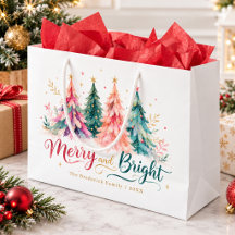 Colorful Watercolor Christmas Trees Merry & Bright