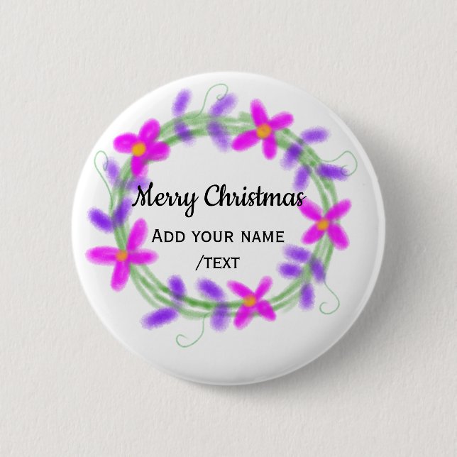 Colorful watercolor Christmas wreath garland add n Button (Front)