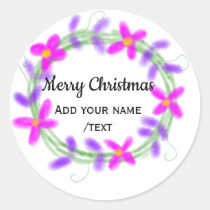 Colorful watercolor Christmas wreath garland add n Classic Round Sticker