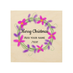 Colorful watercolor Christmas wreath garland add n Wood Wall Art
