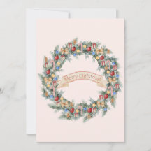 Colorful Watercolor Christmas Wreath Holiday Card