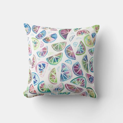 Colorful Watercolor Citrus Fruit Slices Outdoor Pillow