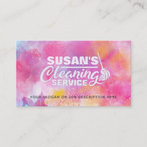 Colorful Watercolor Cleaning Business Cards