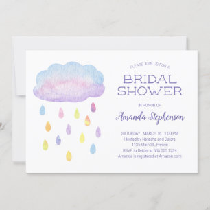 Colorful Watercolor Cloud Raindrops Bridal Shower Invitation