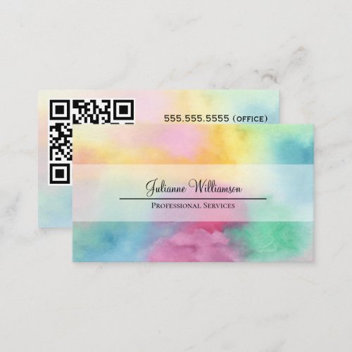 Colorful Watercolor Clouds with QR Code Pretty Business Card