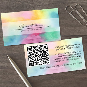 Colorful Watercolor Clouds with QR Code Pretty Business Card