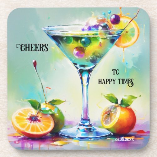 Colorful Watercolor Cocktail Bar Coaster