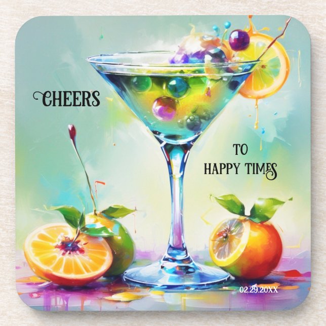 Colorful Watercolor Cocktail Bar Coaster (Front)