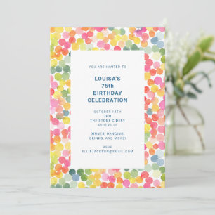 Colorful Watercolor Confetti 75th Birthday Party Invitation