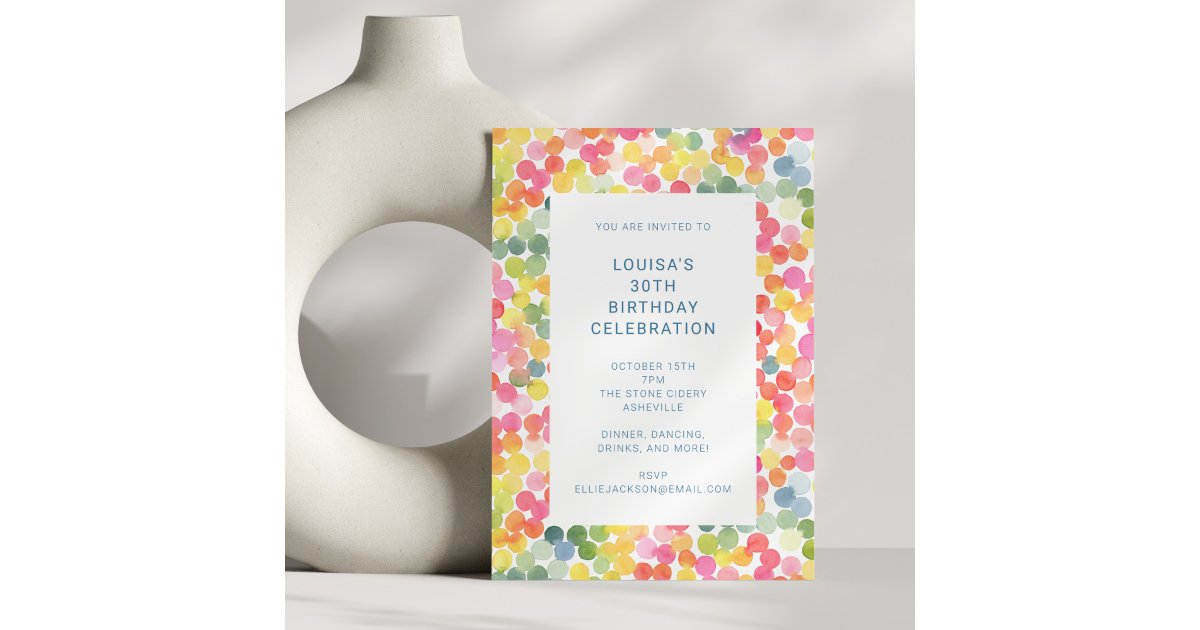 Colorful Watercolor Confetti Birthday Celebration Invitation | Zazzle
