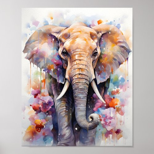 Colorful Watercolor Cool Painting Wild Elephant Poster