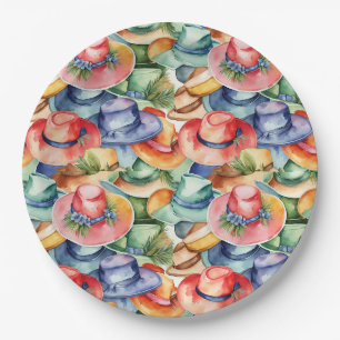 Colorful Watercolor Cowboy Hats – Western Style Ar Paper Plates