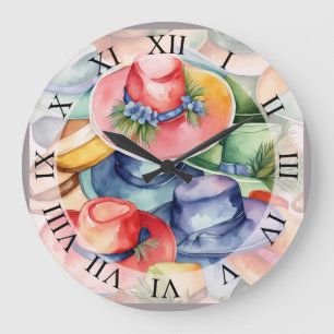Colorful Watercolor Cowboy Hats Western Style Art Large Clock
