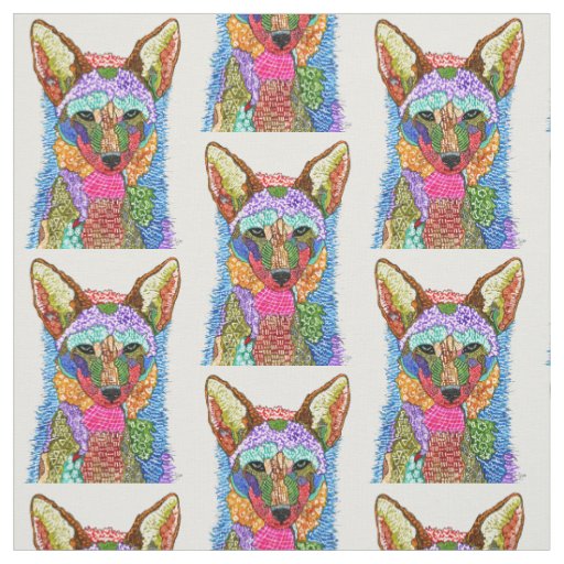 Colorful Watercolor Coyote Fabric