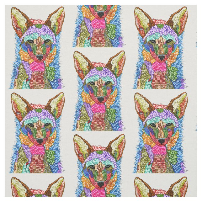 Colorful Watercolor Coyote Fabric (Swatch)