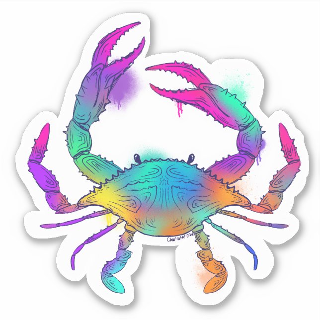 Colorful watercolor crab sticker (Front)