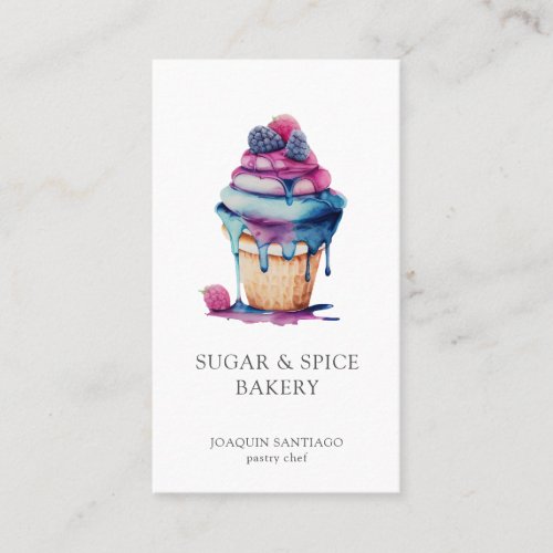 Colorful Watercolor Cupcake Baker Pastry Chef Business Card