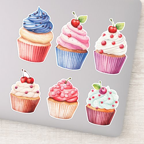 Colorful Watercolor Cupcakes set of 6 Sticker