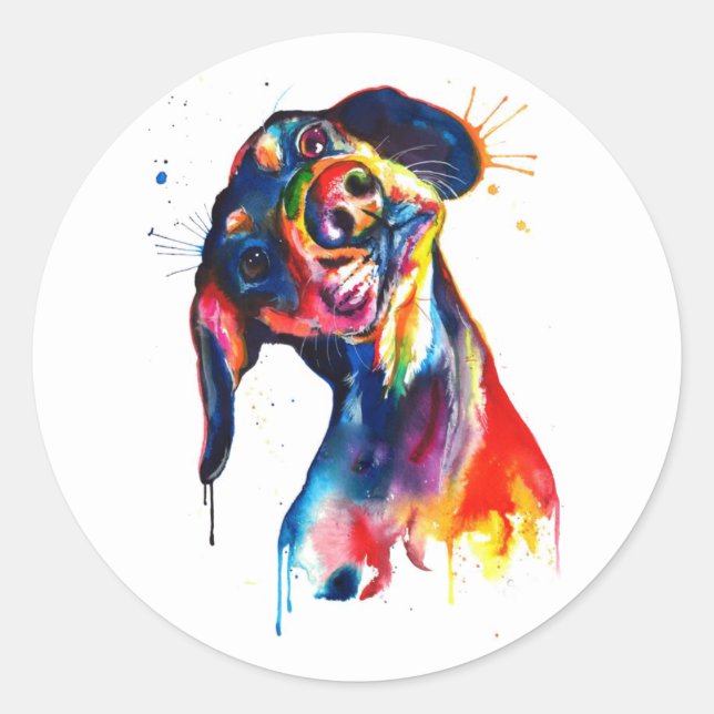 Colorful Watercolor Dachshund Sticker (Front)