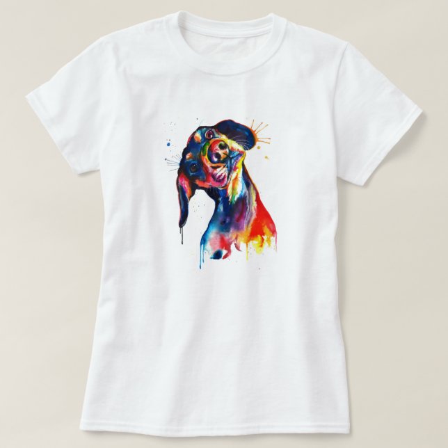 Colorful Watercolor Dachshund T-Shirt (Design Front)