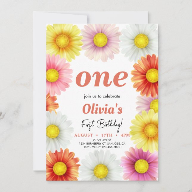 Colorful Watercolor Daisies birthday Invitation (Front)
