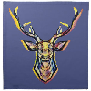 Colorful Watercolor Deer Head Art Dinner Napkins