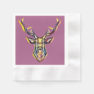 Colorful Watercolor Deer Head Art Napkins