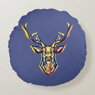 Colorful Watercolor Deer Head Art Round Pillow