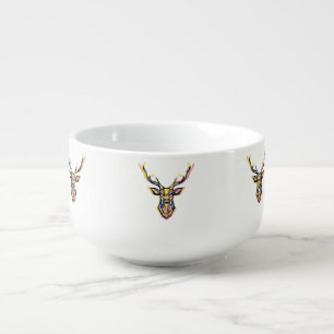 Colorful Watercolor Deer Head Art Soup Mug