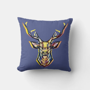 Colorful Watercolor Deer Head Art Throw Pillow