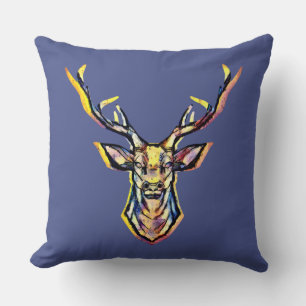Colorful Watercolor Deer Head Art Throw Pillow