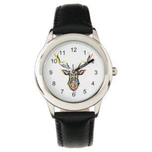 Colorful Watercolor Deer Head Art Watch