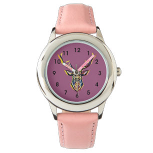 Colorful Watercolor Deer Head Art Watch
