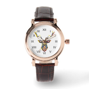Colorful Watercolor Deer Head Art  Watch