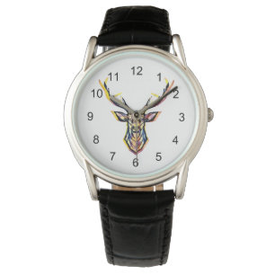 Colorful Watercolor Deer Head Art  Watch