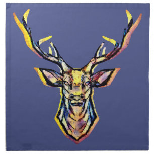 Colorful Watercolor Deer Head Cloth Napkins