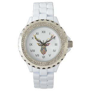 Colorful Watercolor Deer Head Roman Numeral Watch