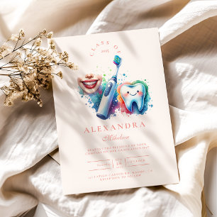 Colorful Watercolor Dentist Graduation  Invitation