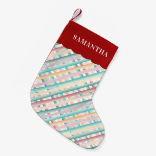 Colorful Watercolor Diagonal Stripes Christmas Small Christmas Stocking