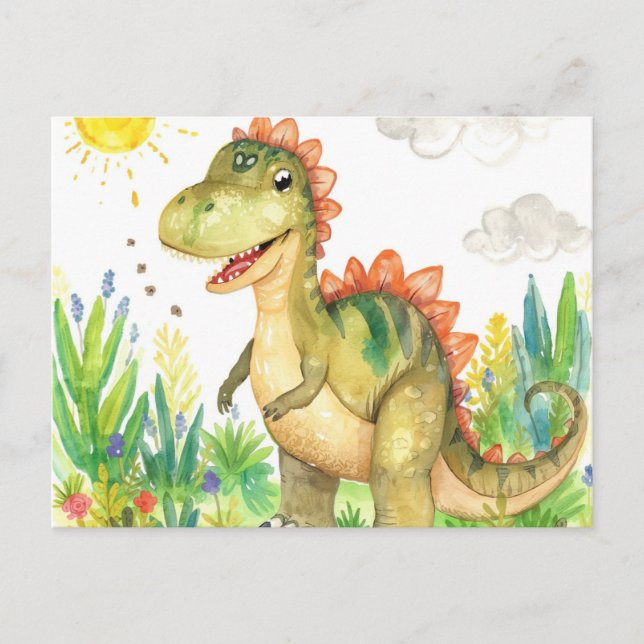 colorful Watercolor Dinosaur Postcards (Front)