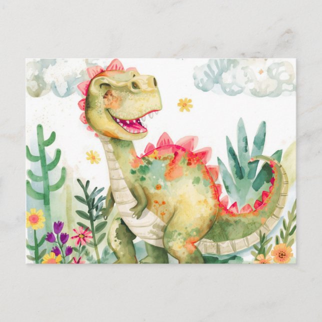 colorful Watercolor Dinosaur Postcards (Front)