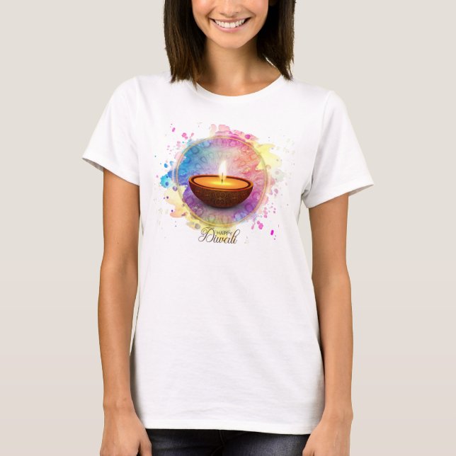 Colorful Watercolor Diwali Deepa T-Shirt (Front)