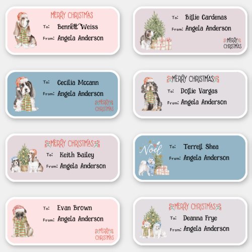Colorful Watercolor Dogs Christmas Gift Tag Label